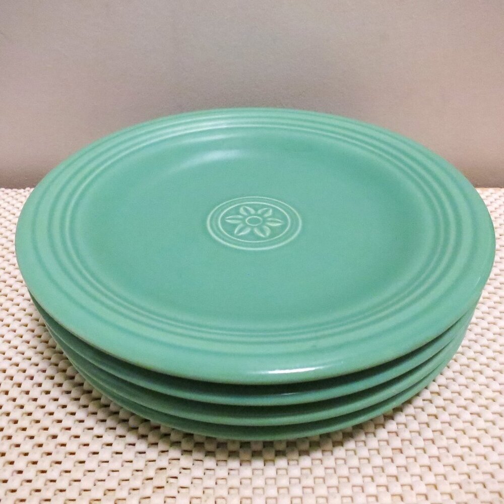 X4 Oneida Petals Seafoam Salad Plate 8" Vintage Stoneware EUC